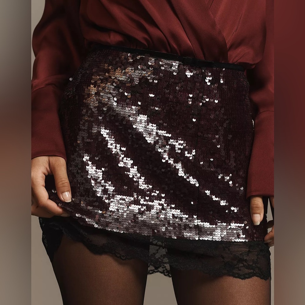 Anthropologie Sequin Lace Micro Mini Skirt 🪩 Size XS